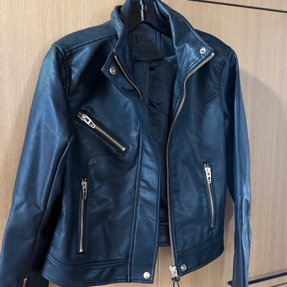 Blank NYC Faux Leather Moto Jacket Black & Gold Color Womens size Medium